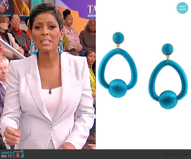 Jennifer Miller Blue Oval Ball Earrings worn by Tamron Hall on Tamron Hall Show