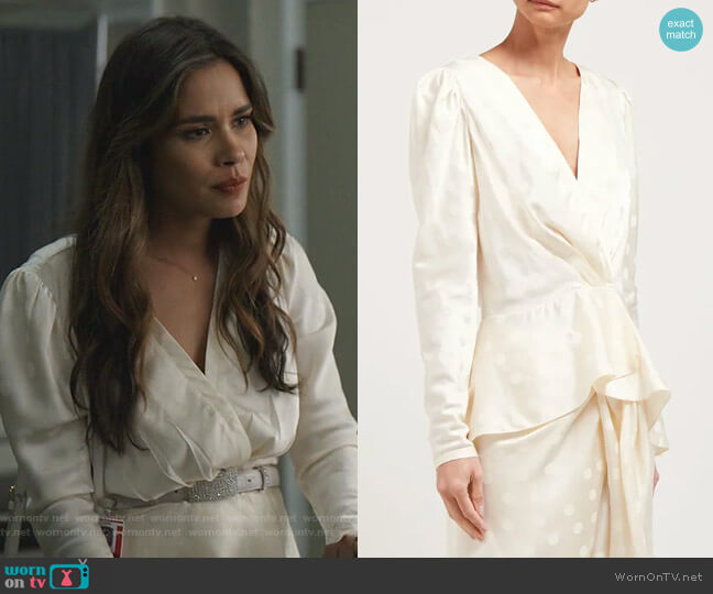 Johanna Ortiz Pale Young Eyes Polka-Dot Top worn by Cristal Jennings (Daniella Alonso) on Dynasty