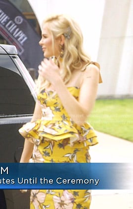 Kameron’s yellow floral peplum top and skirt on The Real Housewives of Dallas