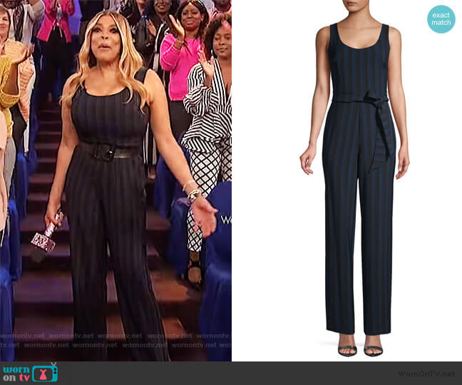 Karl Lagerfeld Paris Striped Tie-Waist Jumpsuit worn by Wendy Williams on The Wendy Williams Show