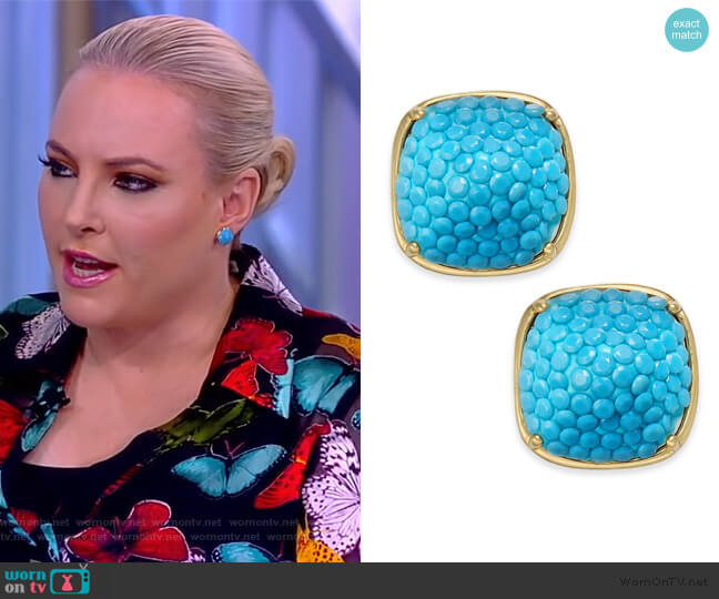 Kate Spade Gold-Tone Turquoise Square Stud Earrings worn by Meghan McCain on The View
