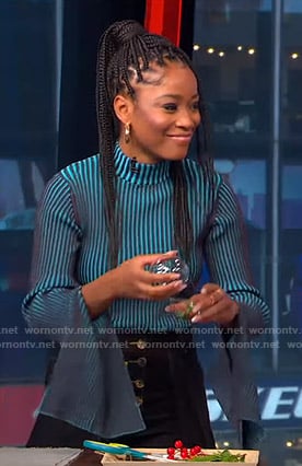 Keke’s blue striped top on GMA Strahan Sara And Keke