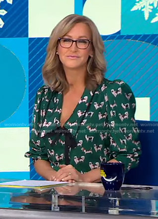 Lara’s green dog print blouse on Good Morning America