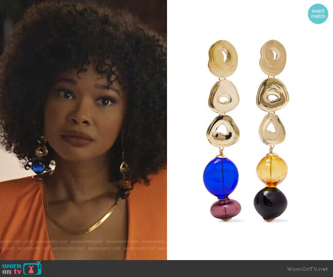 Leigh Miller Gumdrop Long Gold-Tone and Glass Earrings worn by Monica Colby (Wakeema Hollis) on Dynasty