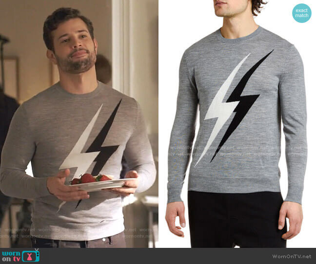 Neil Barrett Lightning Bolts Crewneck Sweater worn by Sam Flores (Rafael de la Fuente) on Dynasty