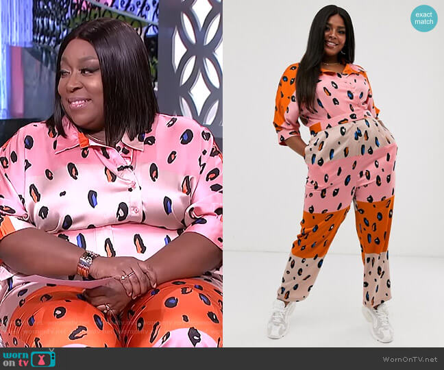 Liquorish Jumpsuit with Belt in Contrasting Leopard Print worn by Loni Love on The Real