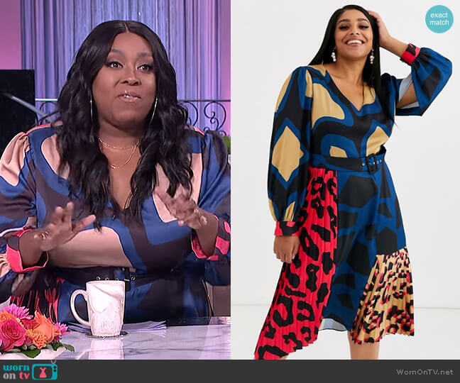 Liquorish Satin Midi Dress with Pleat Detail in Multi Abstract Animal Print worn by Loni Love on The Real
