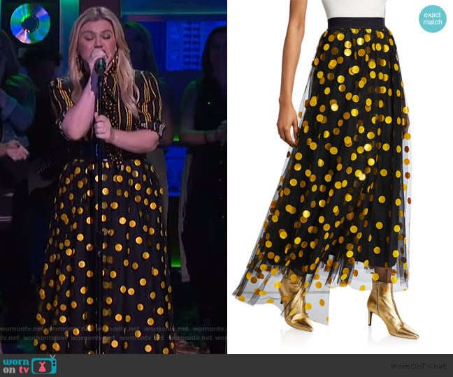 MSGM Polka Dot Tulle Long Skirt worn by Kelly Clarkson on The Kelly Clarkson Show