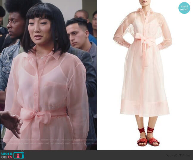 Maje Roane Organza Shirt Dress worn by Mei Lin (Poppy Liu) on Sunnyside