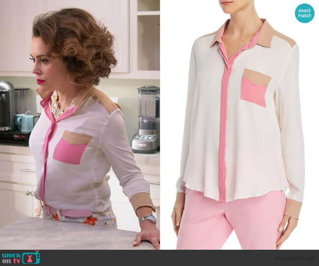 Marella Odessa Color-Blocked Button-Down Shirt worn by Coralee Armstrong (Alyssa Milano) on Insatiable