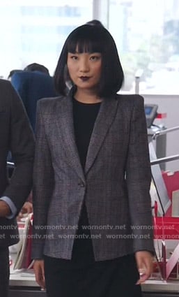 Mei’s grey plaid blazer on Sunnyside