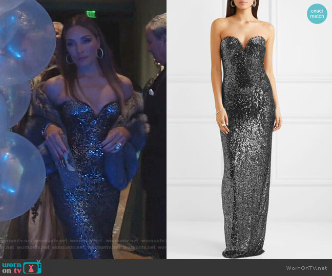 Naeem Khan Strapless Sequin-Embellished Tulle Gown worn by Dominique Deveraux (Michael Michele) on Dynasty