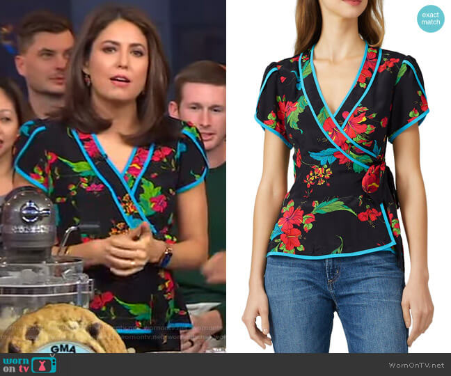 Nanette Lepore Floral Wrap Top worn by Cecilia Vega on Good Morning America