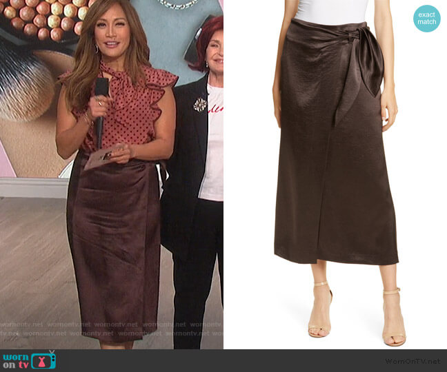 Nanushka Amas Crinkled Satin Midi Wrap Skirt worn by Carrie Inaba on The Talk
