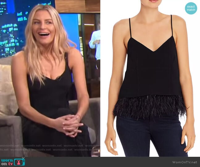 Cinq a Sept Narcissa Ostrich Feather-Trimmed Crepe Top worn by Morgan Stewart on E! News