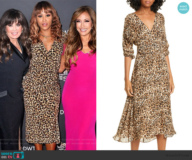 Nicholas Leopard Print Belted Silk Midi Dress worn by Eve on The Talk