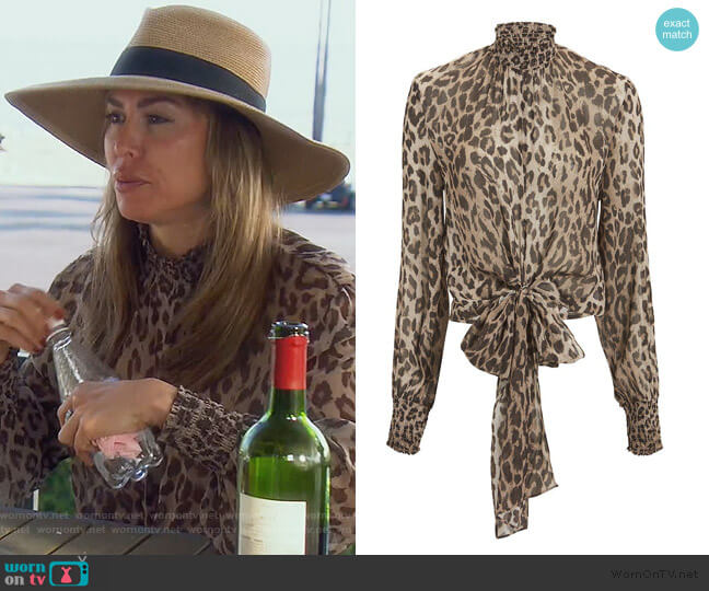 Nicholas Mock Neck Leopard Blouse worn by Kelly Dodd on The Real Housewives of Orange County