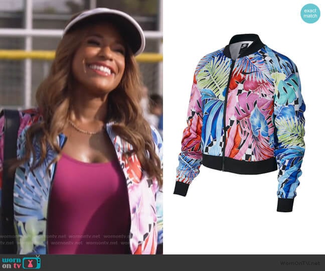 Nike Tropical Printed Zip Front Jacket worn by Poppy (Kimrie Lewis) on Single Parents