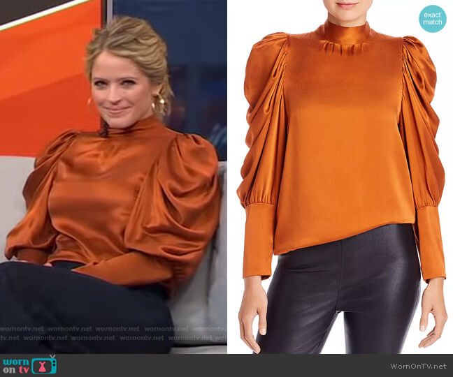 Notes du Nord Missy Balloon Sleeve Silk Blouse worn by Sara Haines on Good Morning America