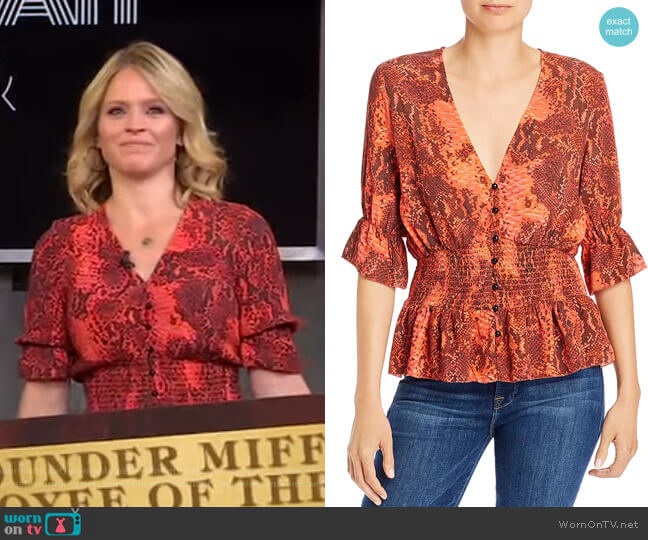 Notes du Nord Monroe Snakeskin Print Button Top worn by Sara Haines on Good Morning America
