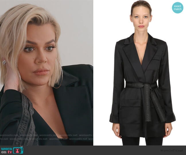 Off White Logo Bands Pajama Kimono Jacket worn by Khloe Kardashian on Keeping Up with the Kardashians