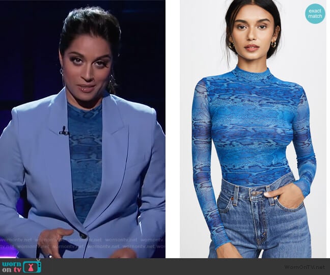 Only Hearts Mock Neck Bodysuit worn by Lilly Singh on A Little Late with Lilly Singh
