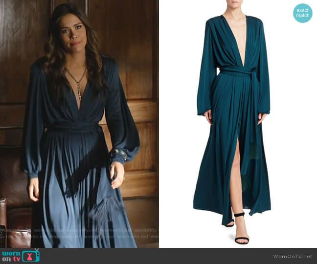 Oscar de la Renta Deep V-Neck Long-Sleeve Gown worn by Cristal Jennings (Daniella Alonso) on Dynasty