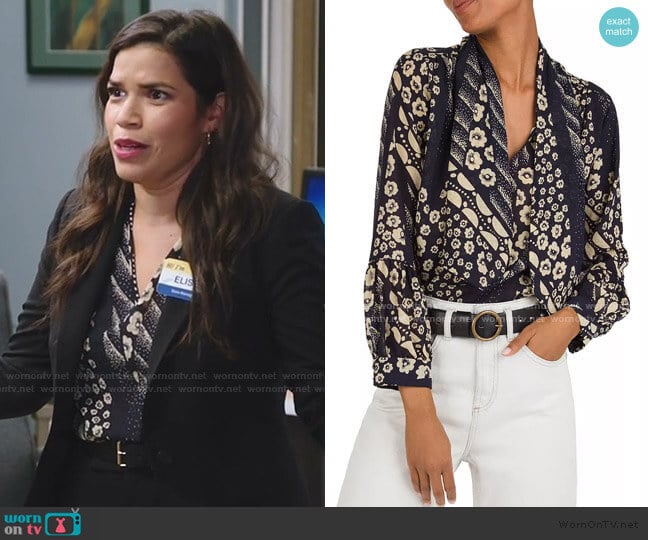 ba&sh Otello Tie-Neck Top worn by Amy (America Ferrera) on Superstore