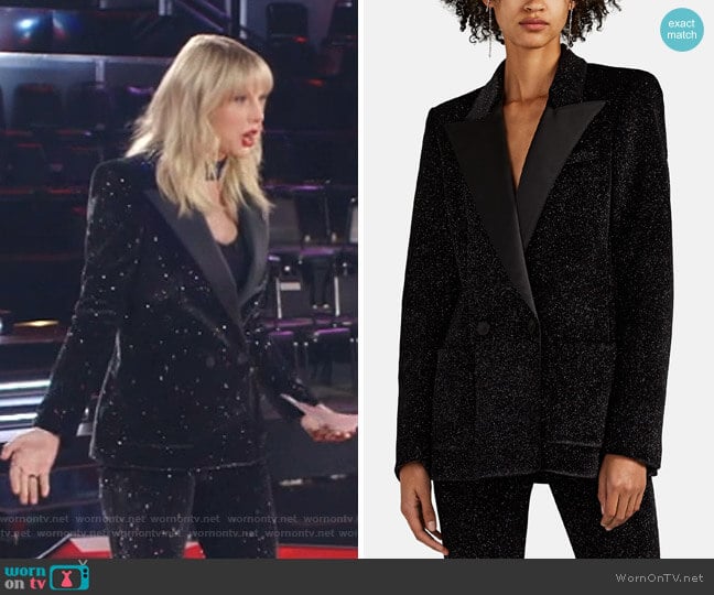 Philosophy di Lorenzo Serafini Glitter Velvet Double-Breasted Blazer worn by Taylor Swift on The Voice