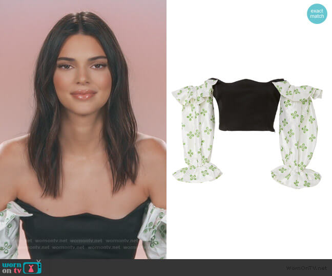 Paris Georgia Ruffle Printed Bodice Crop Top worn by Kendall Jenner on Keeping Up with the Kardashians