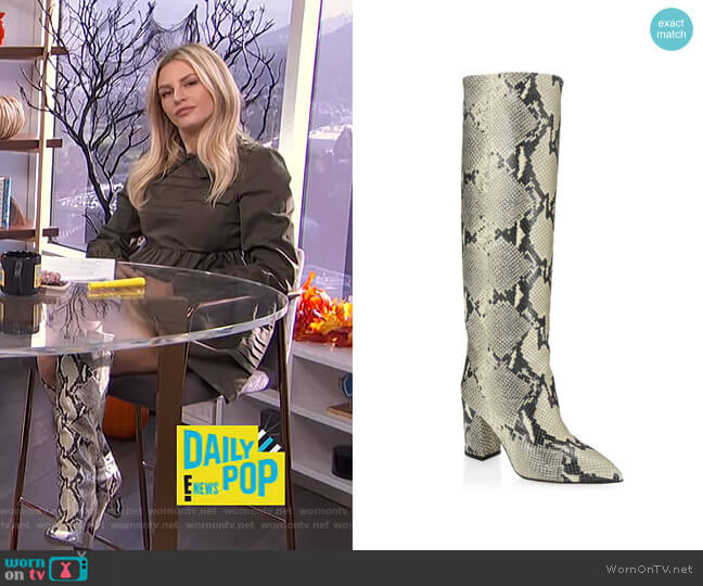 Paris Texas Knee-High Python-Embossed Leather Boots worn by Morgan Stewart on E! News