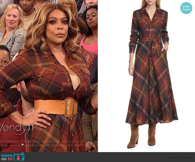 Polo Ralph Lauren Tartan Long Sleeve Wool Shirtdress worn by Wendy Williams on The Wendy Williams Show