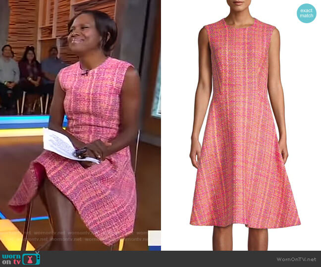 Prada Tweed Boucle Sleeveless A-Line Dress worn by Deborah Roberts on Good Morning America