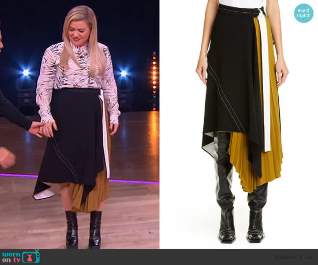 Proenza Schouler Asymmetrical Side Pleat Crepe Skirt worn by Kelly Clarkson on The Kelly Clarkson Show