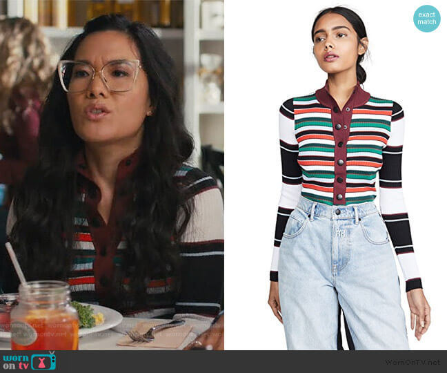 Proenza Schouler Ribbed Rugby Striped Turtleneck Sweater worn by Doris (Ali Wong) on American Housewife