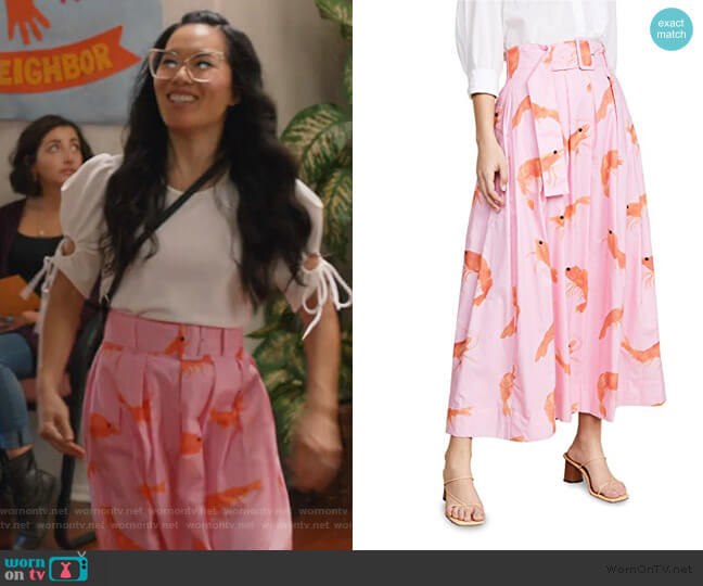 Rachel Antonoff Vinita Midi Skirt worn by Doris (Ali Wong) on American Housewife