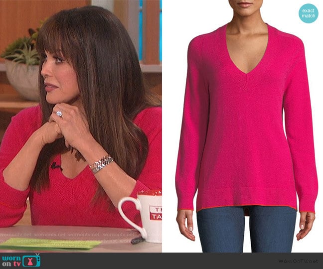 Rag and Bone Yorke Cashmere V-Neck Sweater with Mesh Panels worn by Marie Osmond on The Talk