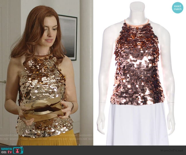 Ramy Brook Sequined Sleeveless Top worn by Lexi (Anne Hathaway) on Modern Love