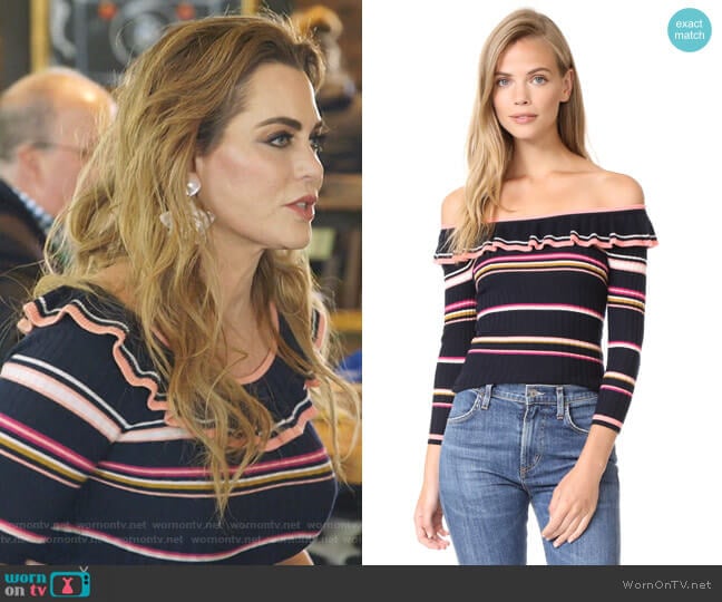 Rebecca Taylor Long Sleeve Striped Rib Pullover worn by D’Andra Simmons on The Real Housewives of Dallas