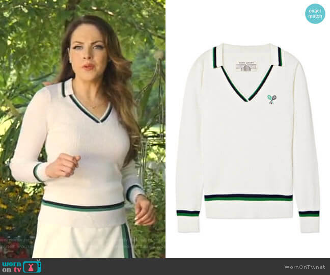 Tory Sport Ribbed Merino Polo Sweater worn by Fallon Carrington (Elizabeth Gillies) on Dynasty