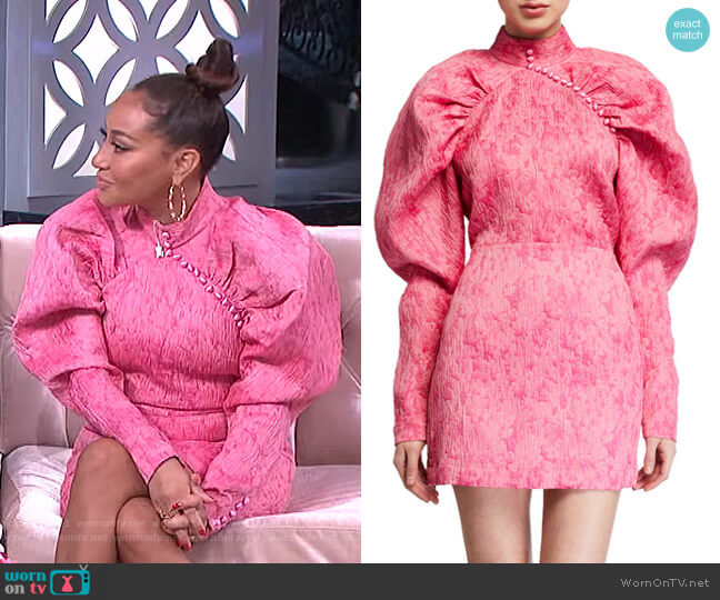 Rotate Birger Christensen Hadiza High-Necked Printed Silk Mini Dress worn by Adrienne Houghton on The Real