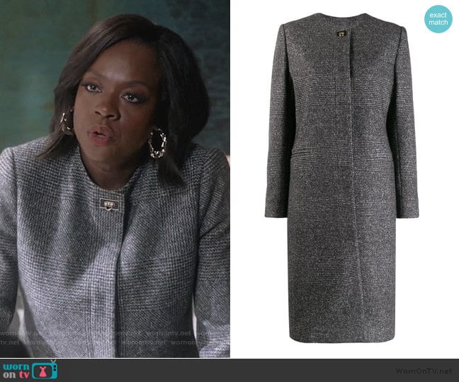 Salvatore Ferragamo Houndstooth Single-breasted Coat worn by Annalise Keating (Viola Davis) on How to Get Away with Murder