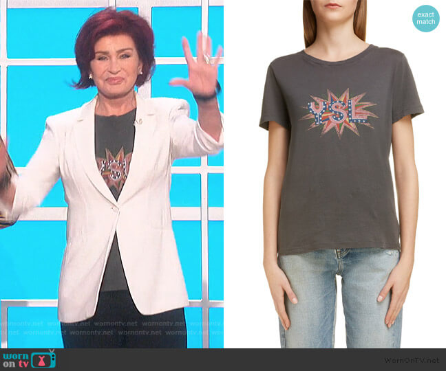 Saint Laurent Disco Logo Tee worn by Sharon Osbourne on The Talk