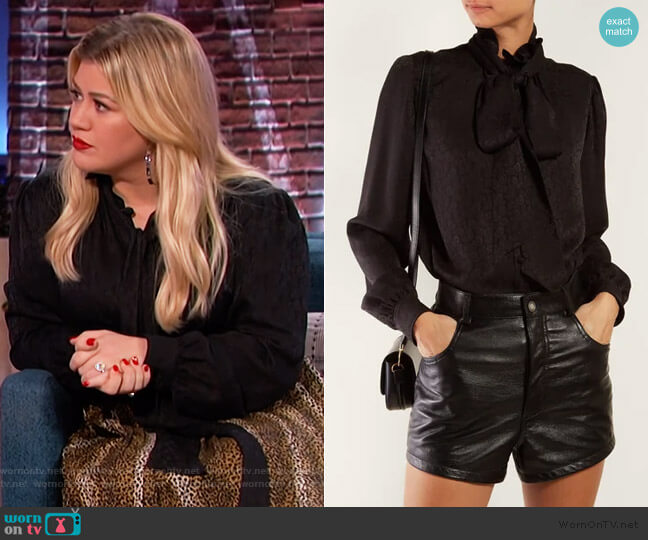 Saint Laurent Black Pussy-Bow Blouse worn by Kelly Clarkson on The Kelly Clarkson Show