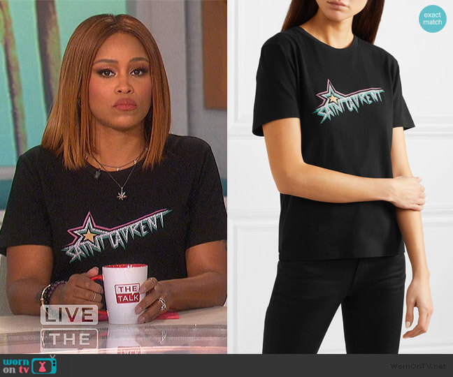 Saint Laurent Printed cotton-jersey T-shirt worn by Eve on The Talk