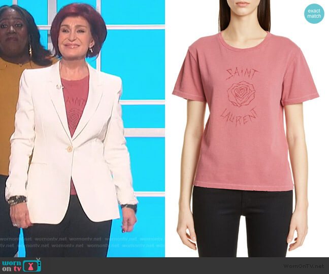 Saint Laurent Rose Logo Graphic Tee worn by Sharon Osbourne on The Talk