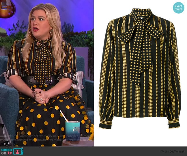 Saint Laurent Star Print Blouse worn by Kelly Clarkson on The Kelly Clarkson Show