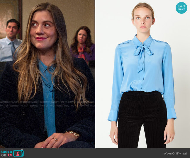 Sandro Silk Shirt with Bow Collar worn by McAfee (Laura Dreyfuss) on The Politician