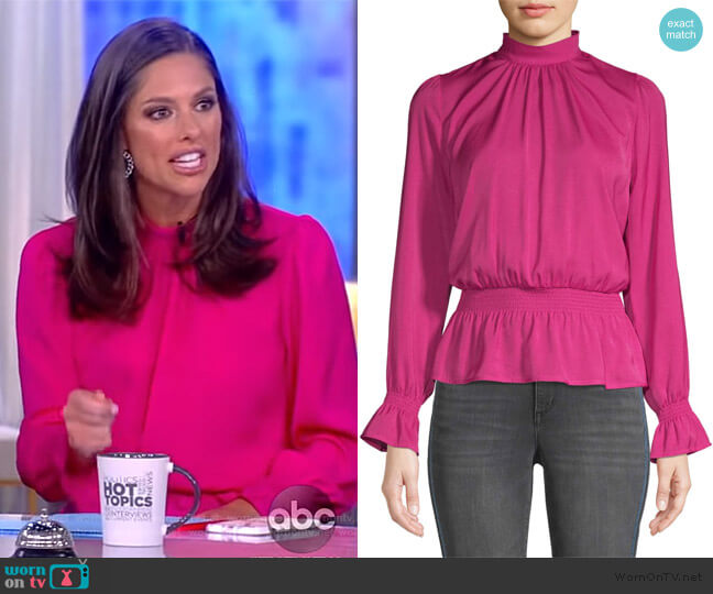 Scoop Hammered Satin Long Sleeve Peplum Top worn by Abby Huntsman on The View