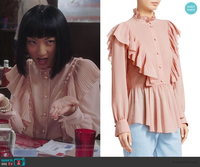 See by Chloe Ruffled Crepe Blouse worn by Mei Lin (Poppy Liu) on Sunnyside